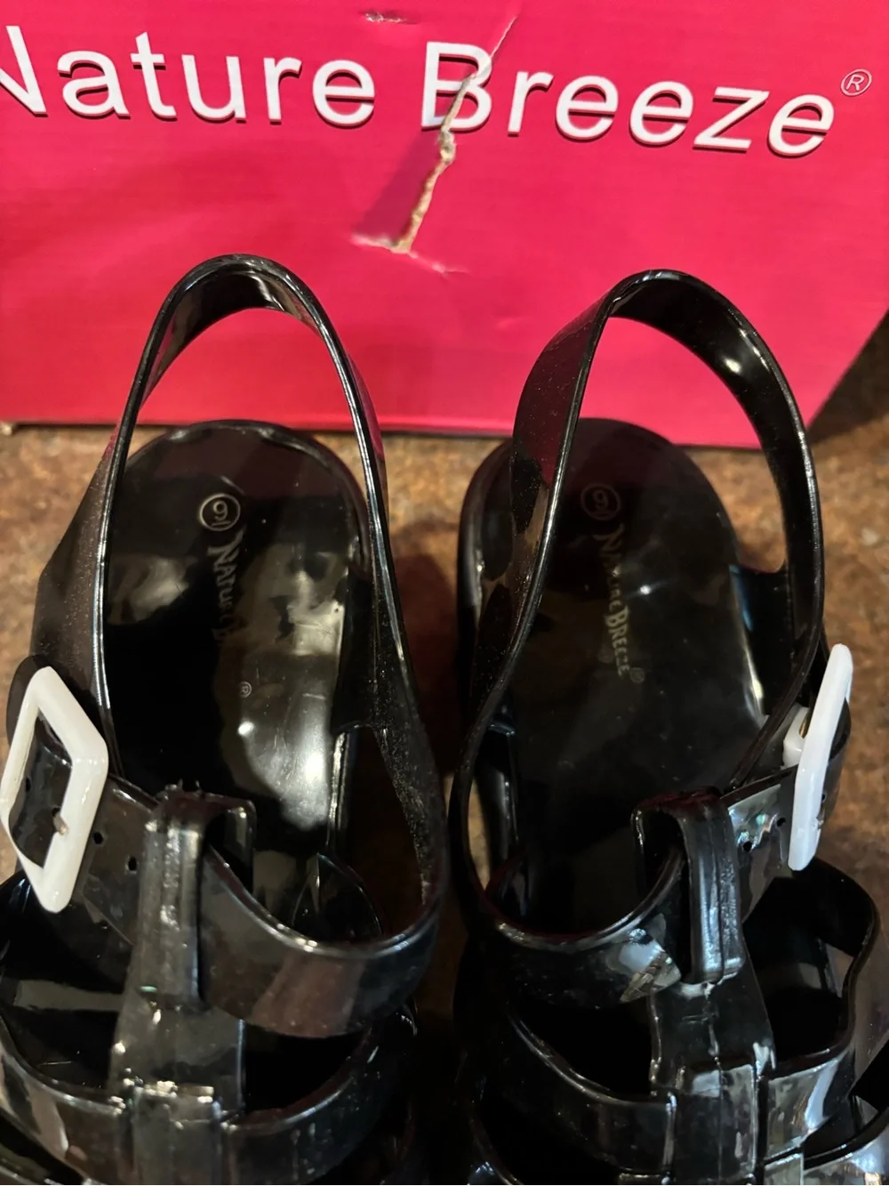 Nature Breeze Black Platform Fisherman Sandals with White Buckle